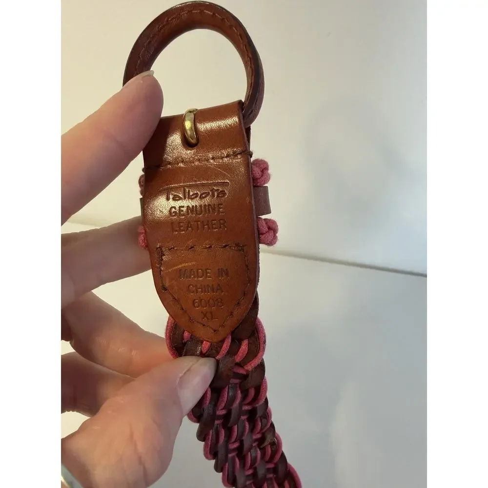 Braided Genuine Leather Belt Pink Brown Gold Buckle Woven Gaucho XL 42”